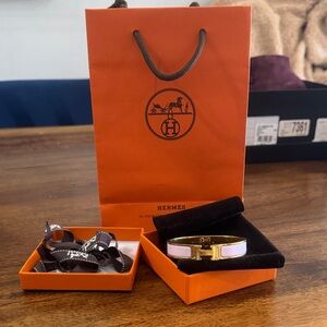 Hermès Gold and Soft Pink H Bracelet